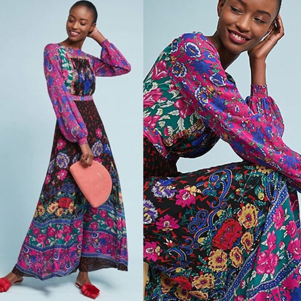 NEW Anthropologie Moulinette Soeurs Emporia Boho Lined Pink Maxi Dress Size: 6